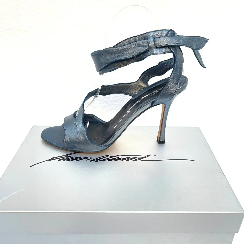 Brian Atwood Platinum Napa Leather Temptation Ankle Strap Heels/Sandals